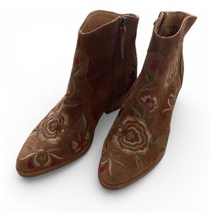 Söfft Boho Embroidered caramel Tan Ankle Boots genuine suede leather Sz: 8.5 M
